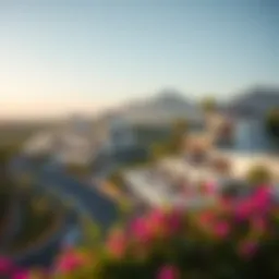 A picturesque view of واحه العين showcasing its modern architecture amidst lush landscapes